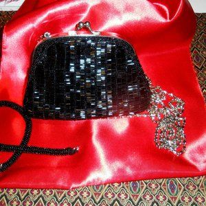 In's Glass Jet Black Beaded Evening Bag